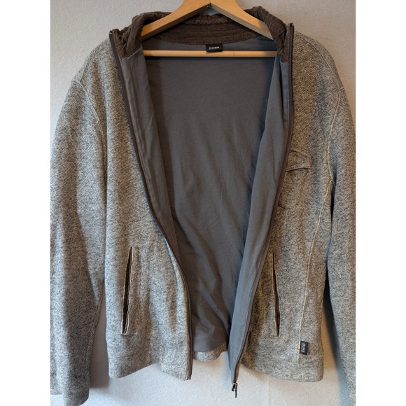 HUGO BOSS Men's Gray Full Zip Jacket Lined Elbow Patch 100% Cotton Designer Med - Picture 7 of 16